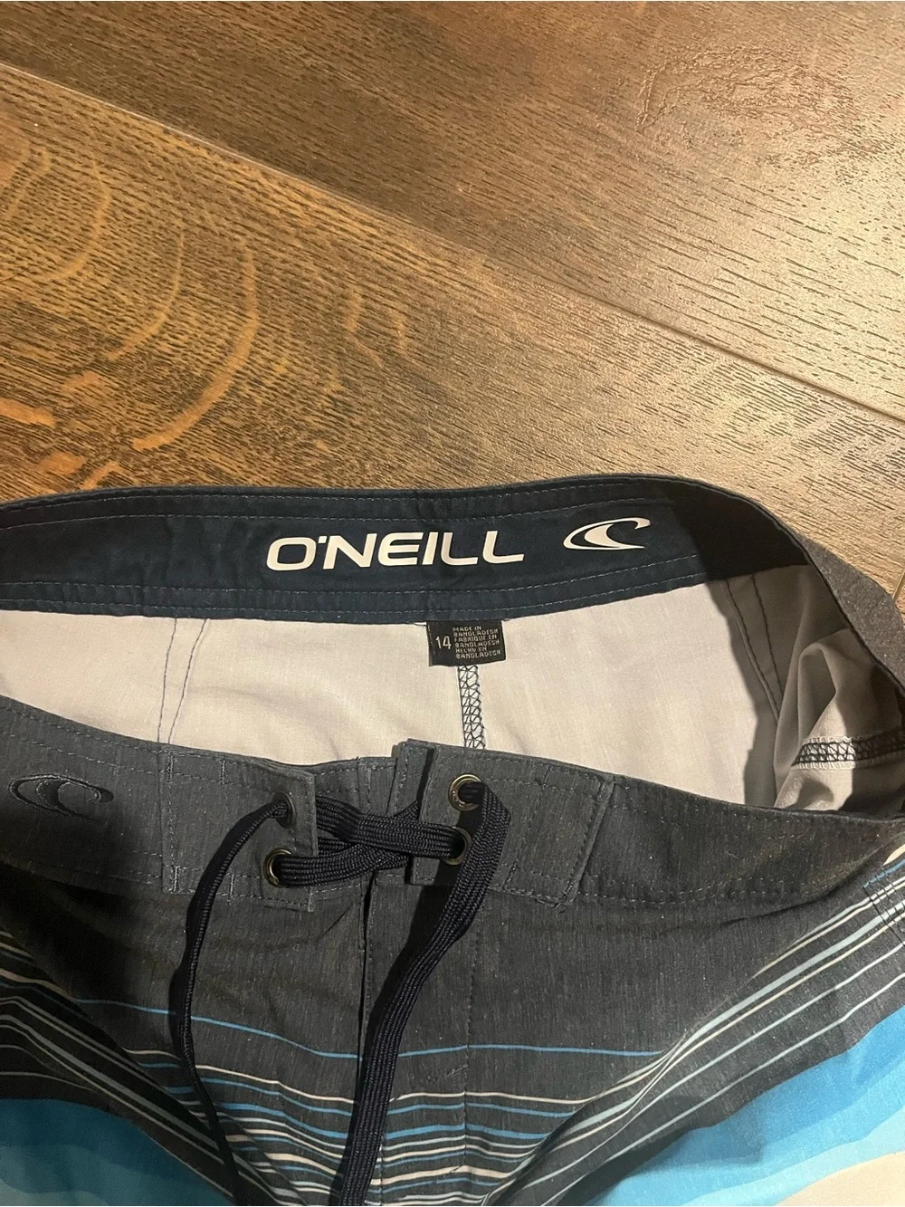 O'Neill Boys Navy, Light Blue & White Striped Swim Trunks